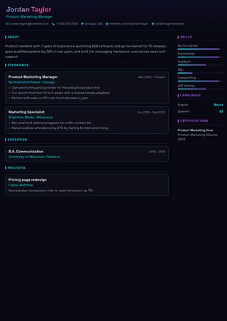 Neon resume template preview