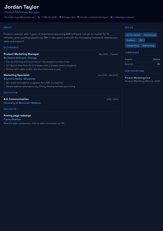 Tech / Dark resume template preview